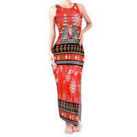 Indonesia Christmas Tank Maxi Dress with Santa Temple Snowflakes and Red Candy Cane Pattern - Wonder Print Shop