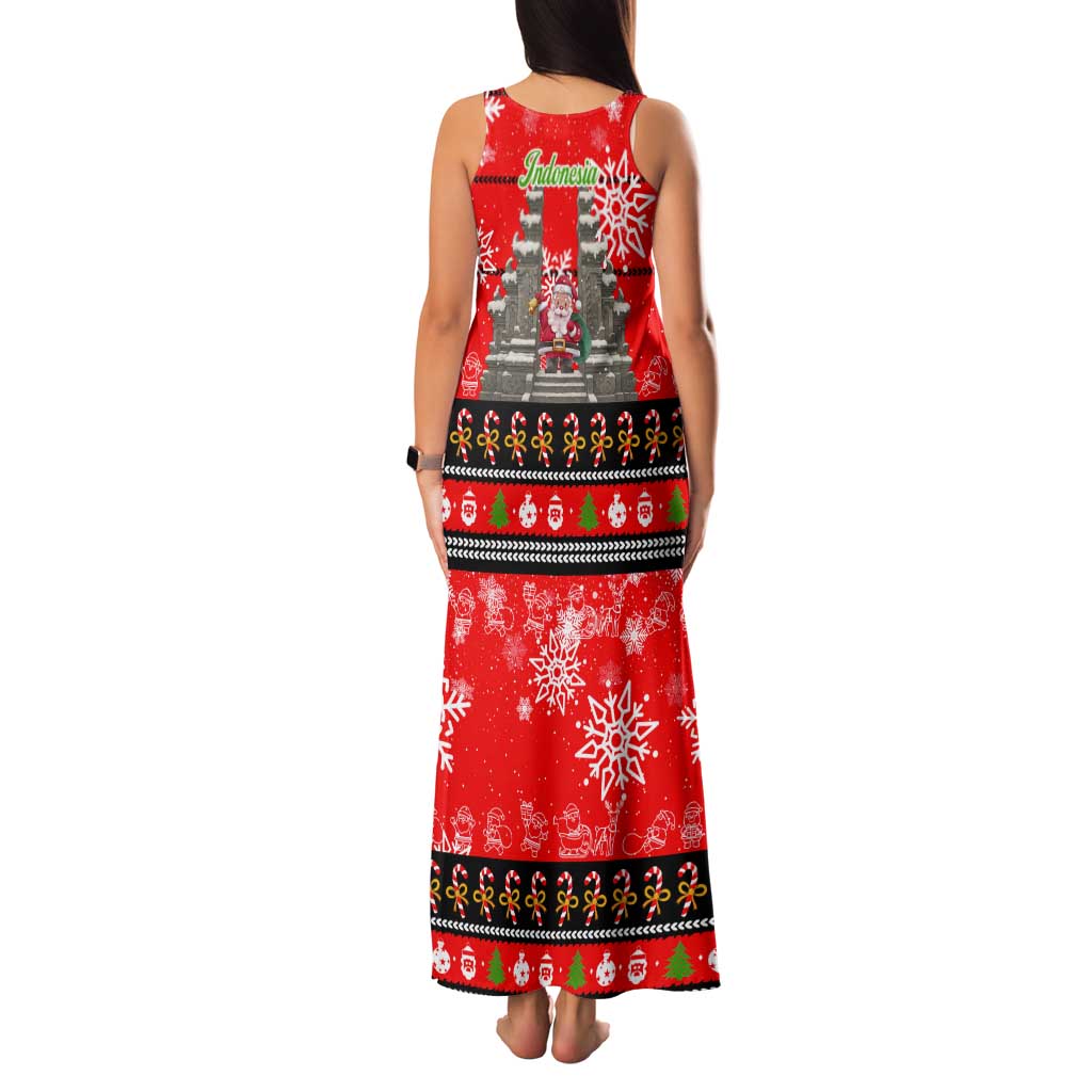 Indonesia Christmas Tank Maxi Dress with Santa Temple Snowflakes and Red Candy Cane Pattern - Wonder Print Shop