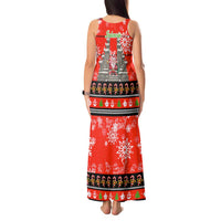 Indonesia Christmas Tank Maxi Dress with Santa Temple Snowflakes and Red Candy Cane Pattern - Wonder Print Shop