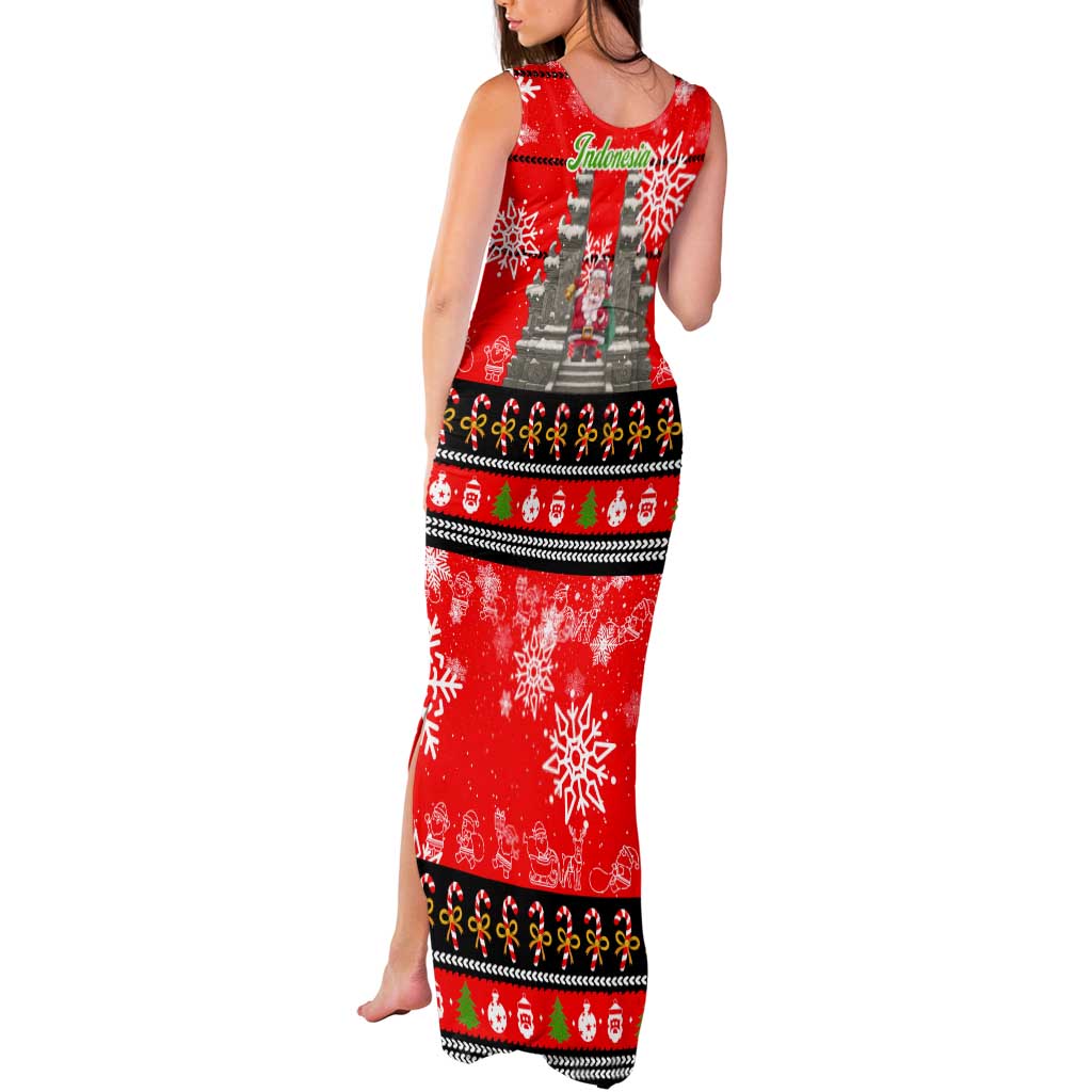 Indonesia Christmas Tank Maxi Dress with Santa Temple Snowflakes and Red Candy Cane Pattern - Wonder Print Shop