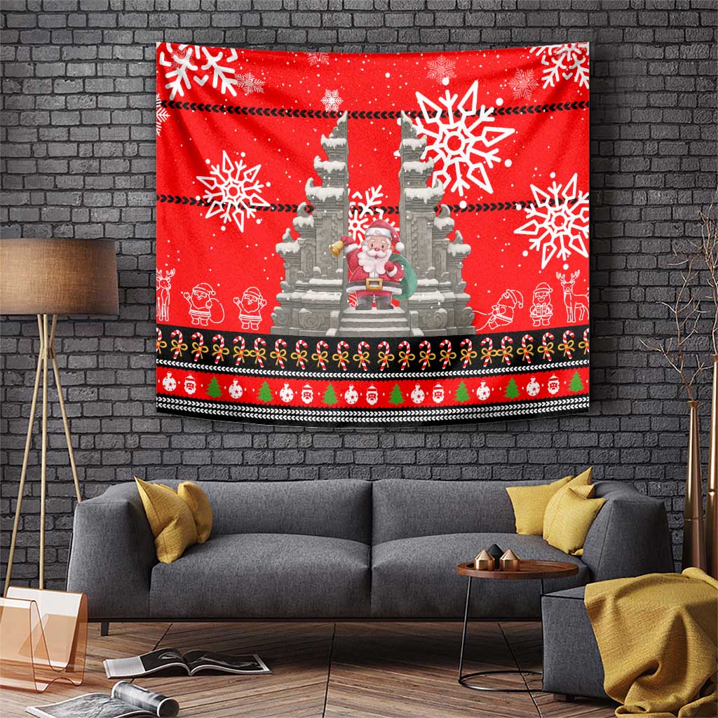 Indonesia Christmas Tapestry with Santa Temple Snowflakes and Red Candy Cane Pattern - Wonder Print Shop