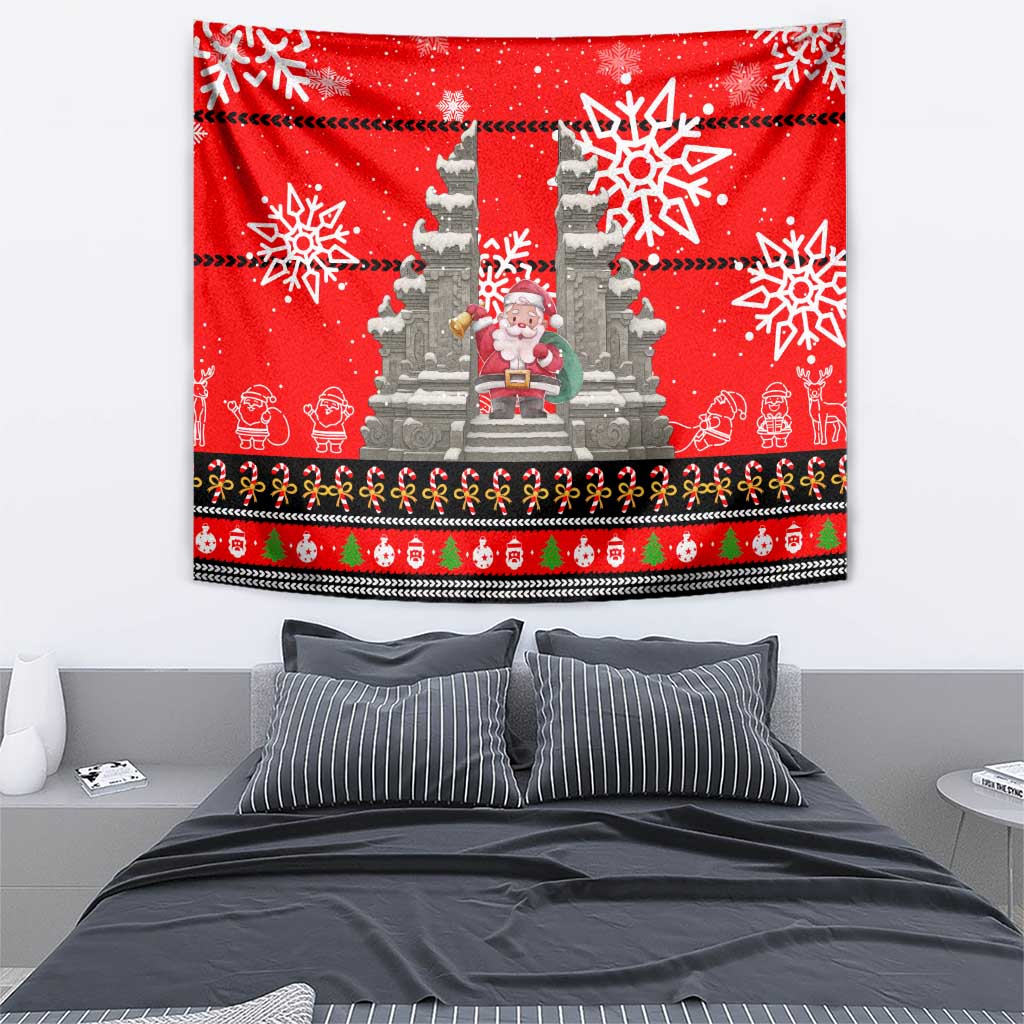 Indonesia Christmas Tapestry with Santa Temple Snowflakes and Red Candy Cane Pattern - Wonder Print Shop