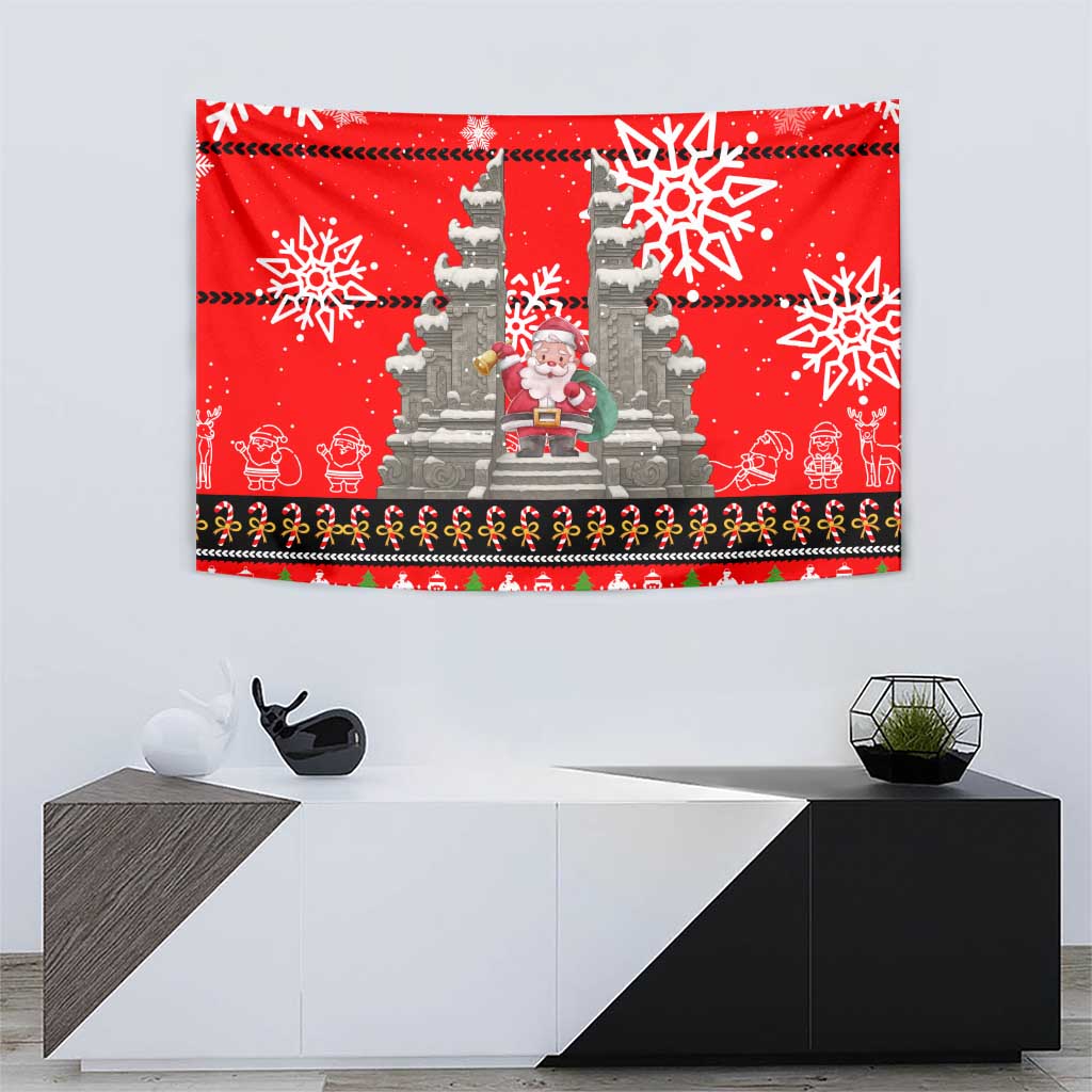 Indonesia Christmas Tapestry with Santa Temple Snowflakes and Red Candy Cane Pattern - Wonder Print Shop
