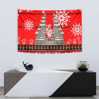 Indonesia Christmas Tapestry with Santa Temple Snowflakes and Red Candy Cane Pattern - Wonder Print Shop