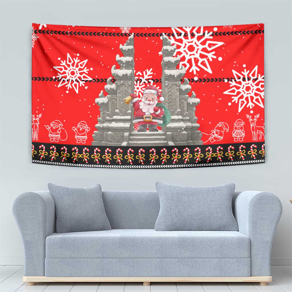 Indonesia Christmas Tapestry with Santa Temple Snowflakes and Red Candy Cane Pattern - Wonder Print Shop