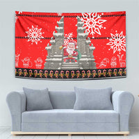 Indonesia Christmas Tapestry with Santa Temple Snowflakes and Red Candy Cane Pattern - Wonder Print Shop