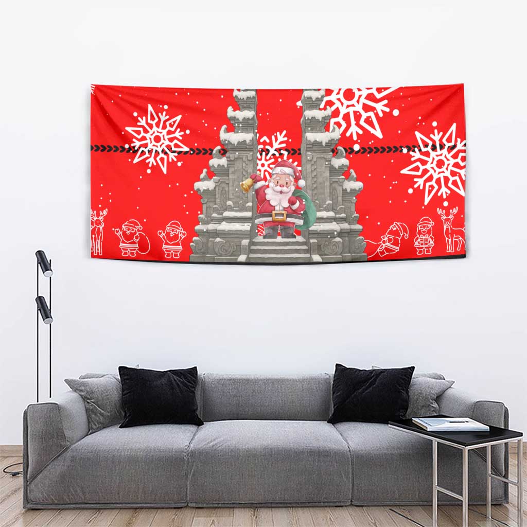 Indonesia Christmas Tapestry with Santa Temple Snowflakes and Red Candy Cane Pattern - Wonder Print Shop