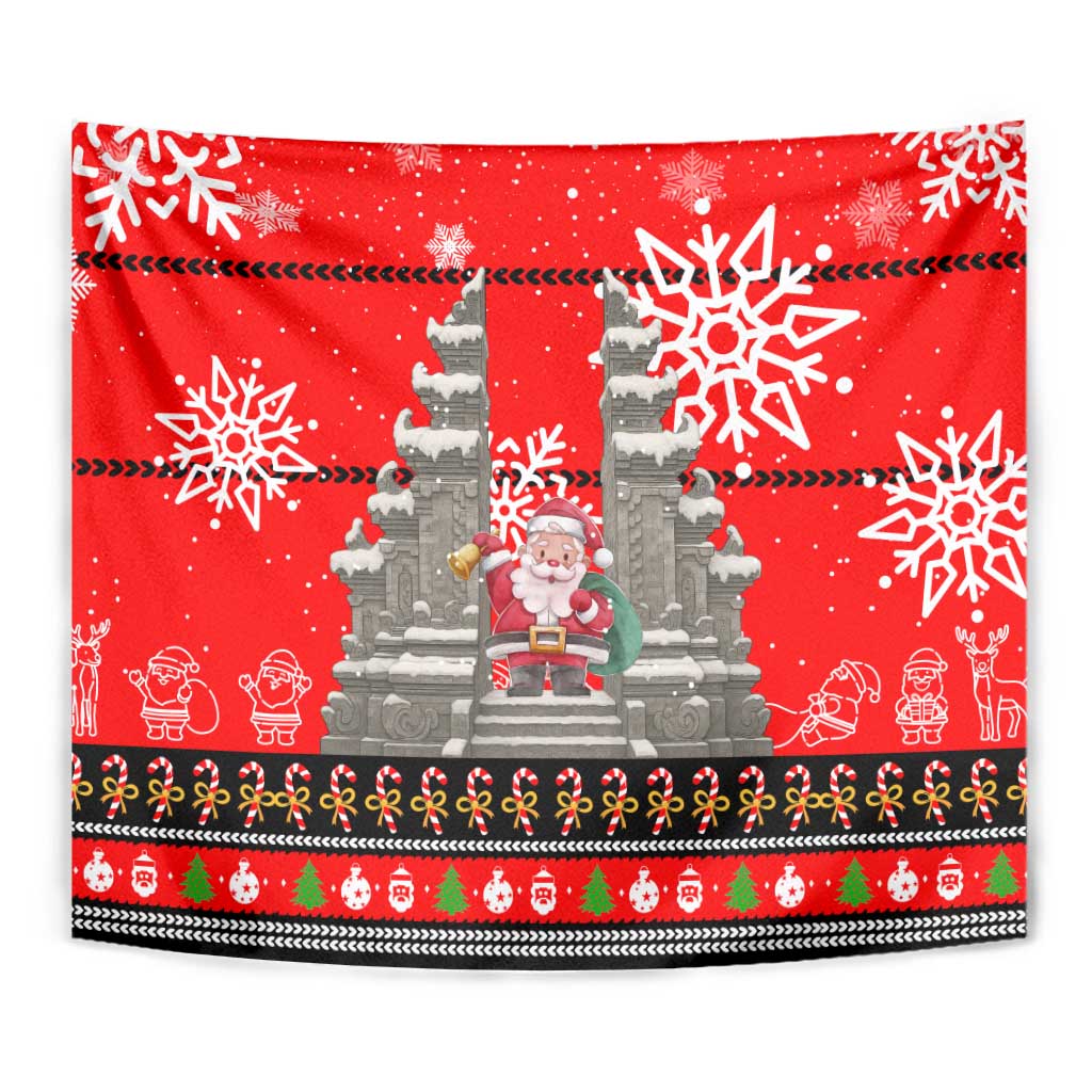 Indonesia Christmas Tapestry with Santa Temple Snowflakes and Red Candy Cane Pattern - Wonder Print Shop