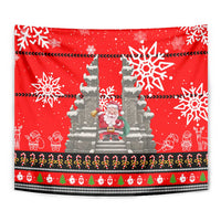 Indonesia Christmas Tapestry with Santa Temple Snowflakes and Red Candy Cane Pattern - Wonder Print Shop