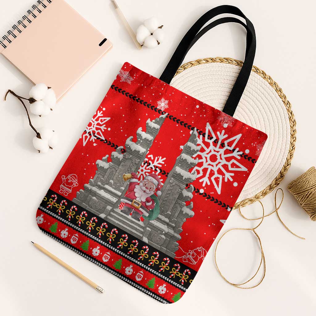 Indonesia Christmas Tote Bag with Santa Temple Snowflakes and Red Candy Cane Pattern - Wonder Print Shop
