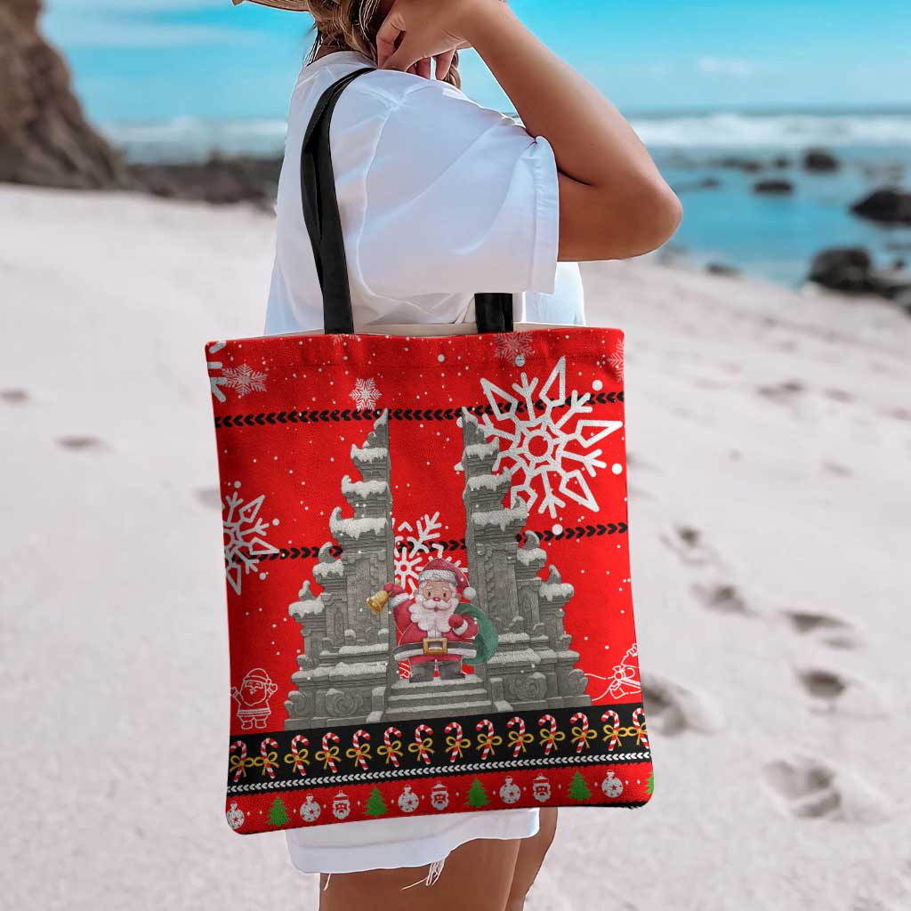 Indonesia Christmas Tote Bag with Santa Temple Snowflakes and Red Candy Cane Pattern - Wonder Print Shop