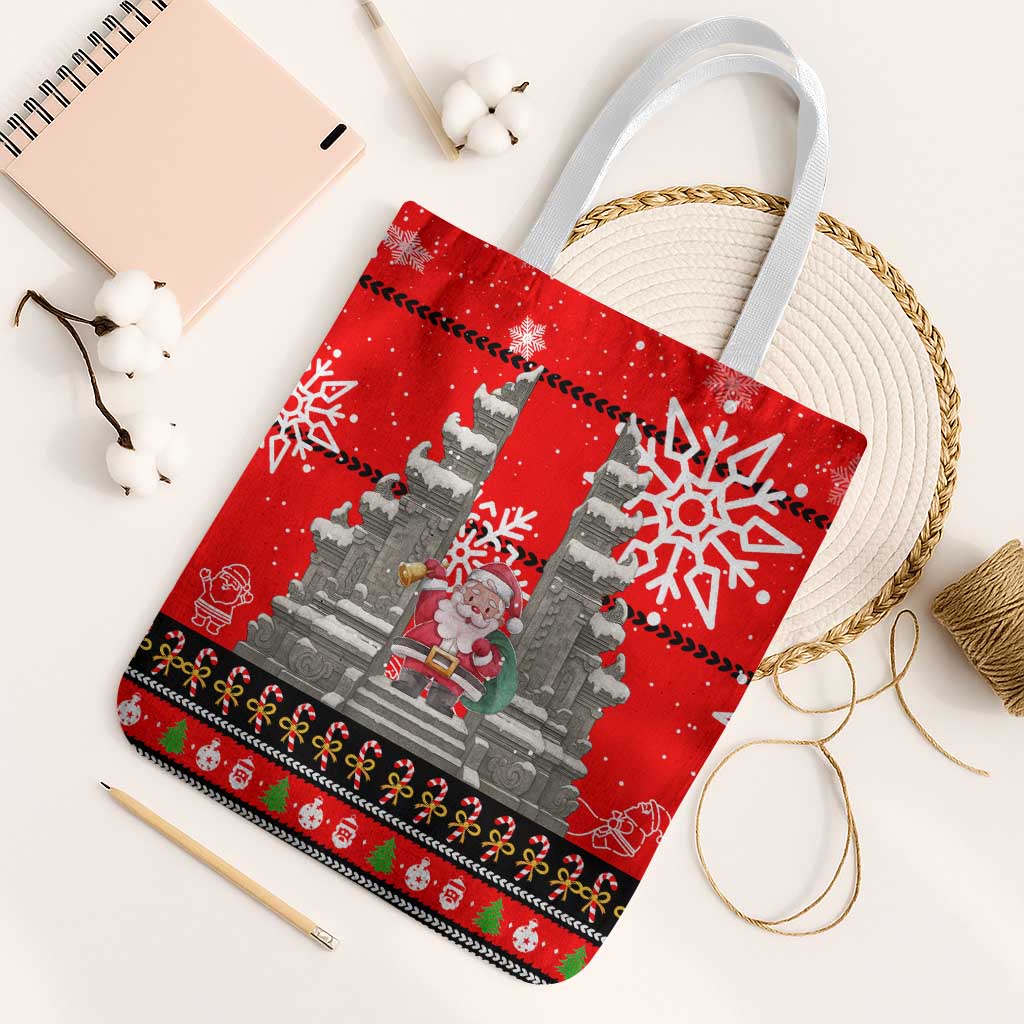 Indonesia Christmas Tote Bag with Santa Temple Snowflakes and Red Candy Cane Pattern - Wonder Print Shop