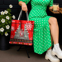 Indonesia Christmas Tote Bag with Santa Temple Snowflakes and Red Candy Cane Pattern - Wonder Print Shop