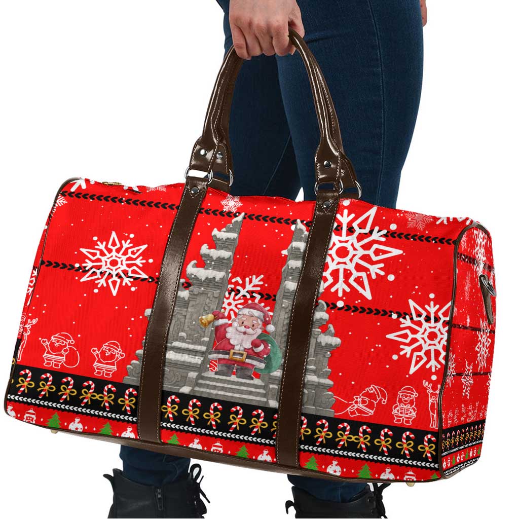 Indonesia Christmas Travel Bag with Santa Temple Snowflakes and Red Candy Cane Pattern - Wonder Print Shop