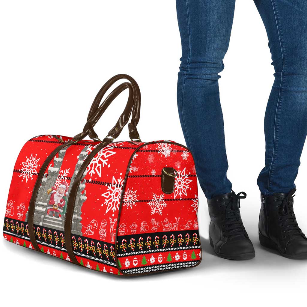 Indonesia Christmas Travel Bag with Santa Temple Snowflakes and Red Candy Cane Pattern - Wonder Print Shop
