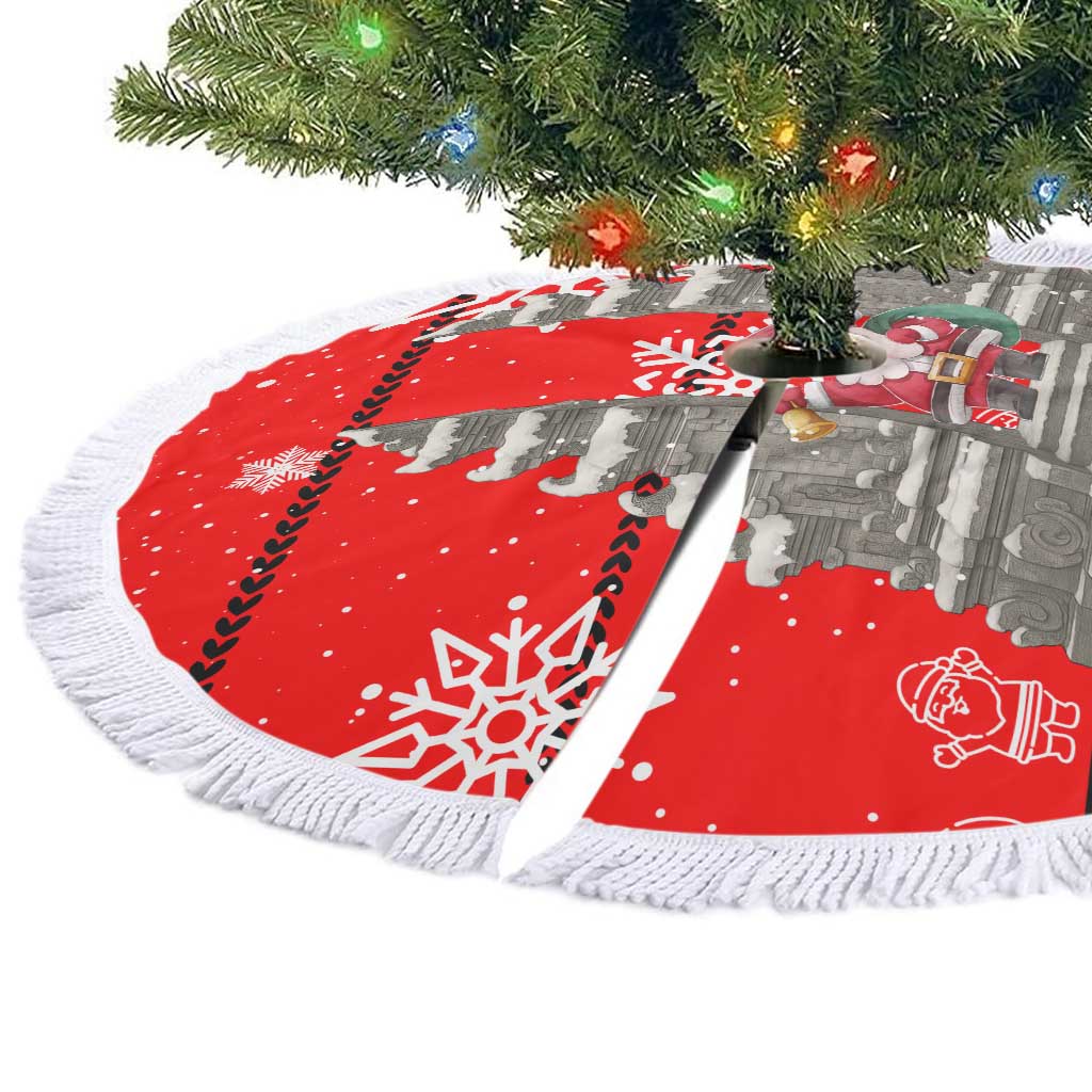 Indonesia Christmas Tree Skirt with Santa Temple Snowflakes and Red Candy Cane Pattern - Wonder Print Shop