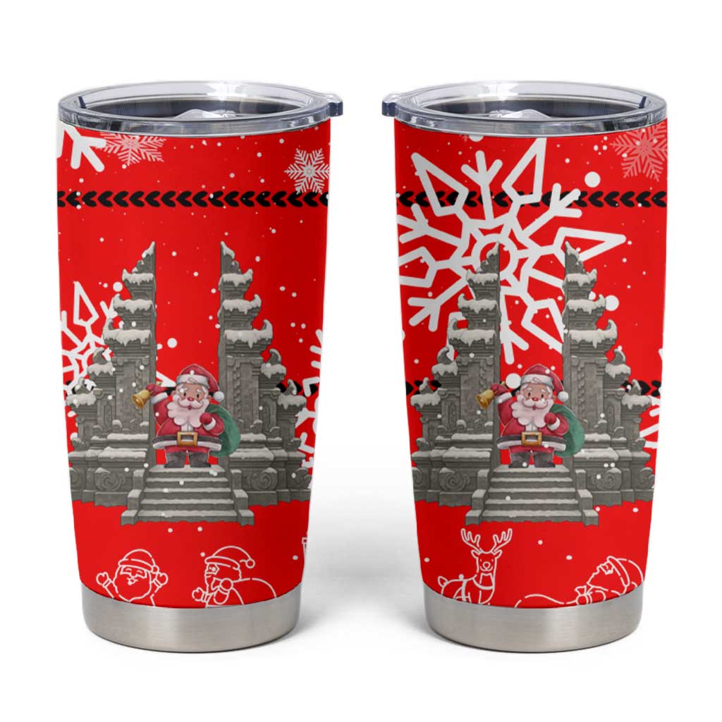Indonesia Christmas Tumbler Cup with Santa Temple Snowflakes and Red Candy Cane Pattern - Wonder Print Shop