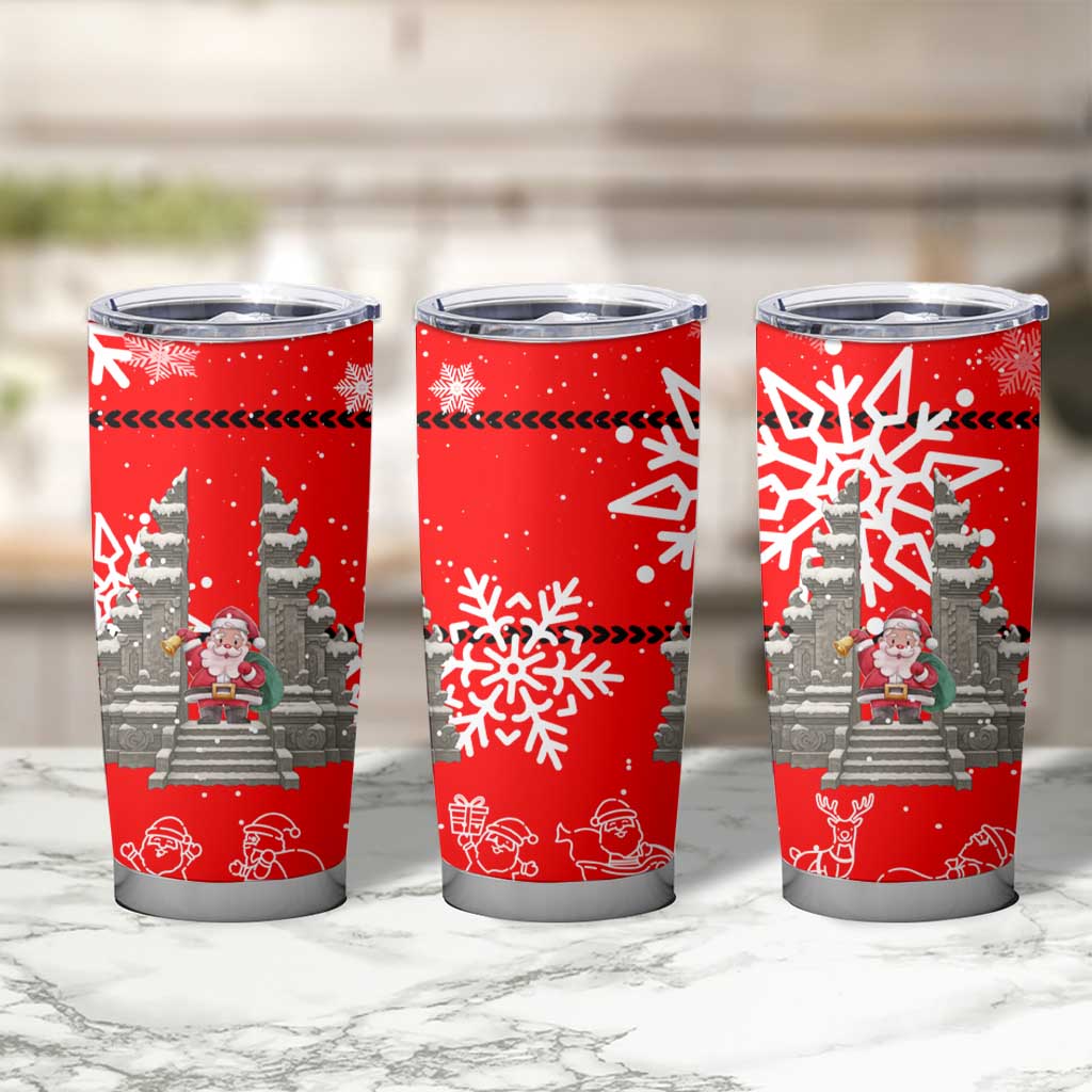 Indonesia Christmas Tumbler Cup with Santa Temple Snowflakes and Red Candy Cane Pattern - Wonder Print Shop