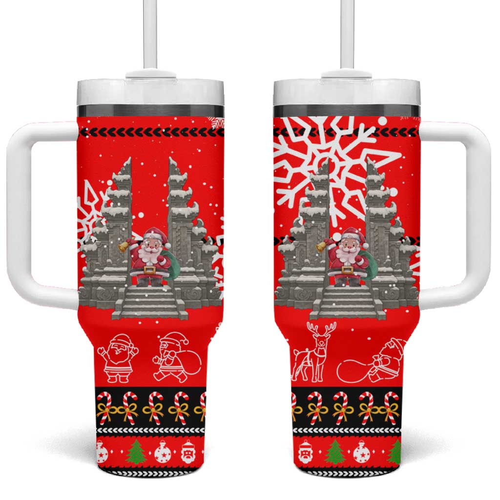 Indonesia Christmas Tumbler With Handle with Santa Temple Snowflakes and Red Candy Cane Pattern - Wonder Print Shop