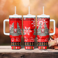 Indonesia Christmas Tumbler With Handle with Santa Temple Snowflakes and Red Candy Cane Pattern - Wonder Print Shop
