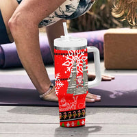 Indonesia Christmas Tumbler With Handle with Santa Temple Snowflakes and Red Candy Cane Pattern - Wonder Print Shop