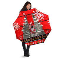 Indonesia Christmas Umbrella with Santa Temple Snowflakes and Red Candy Cane Pattern - Wonder Print Shop