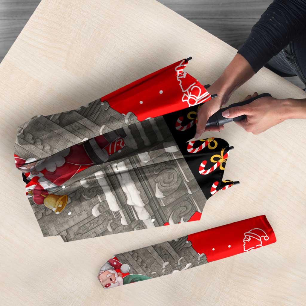 Indonesia Christmas Umbrella with Santa Temple Snowflakes and Red Candy Cane Pattern - Wonder Print Shop