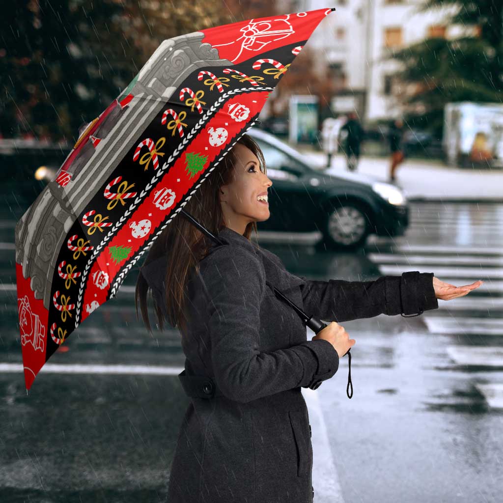 Indonesia Christmas Umbrella with Santa Temple Snowflakes and Red Candy Cane Pattern - Wonder Print Shop