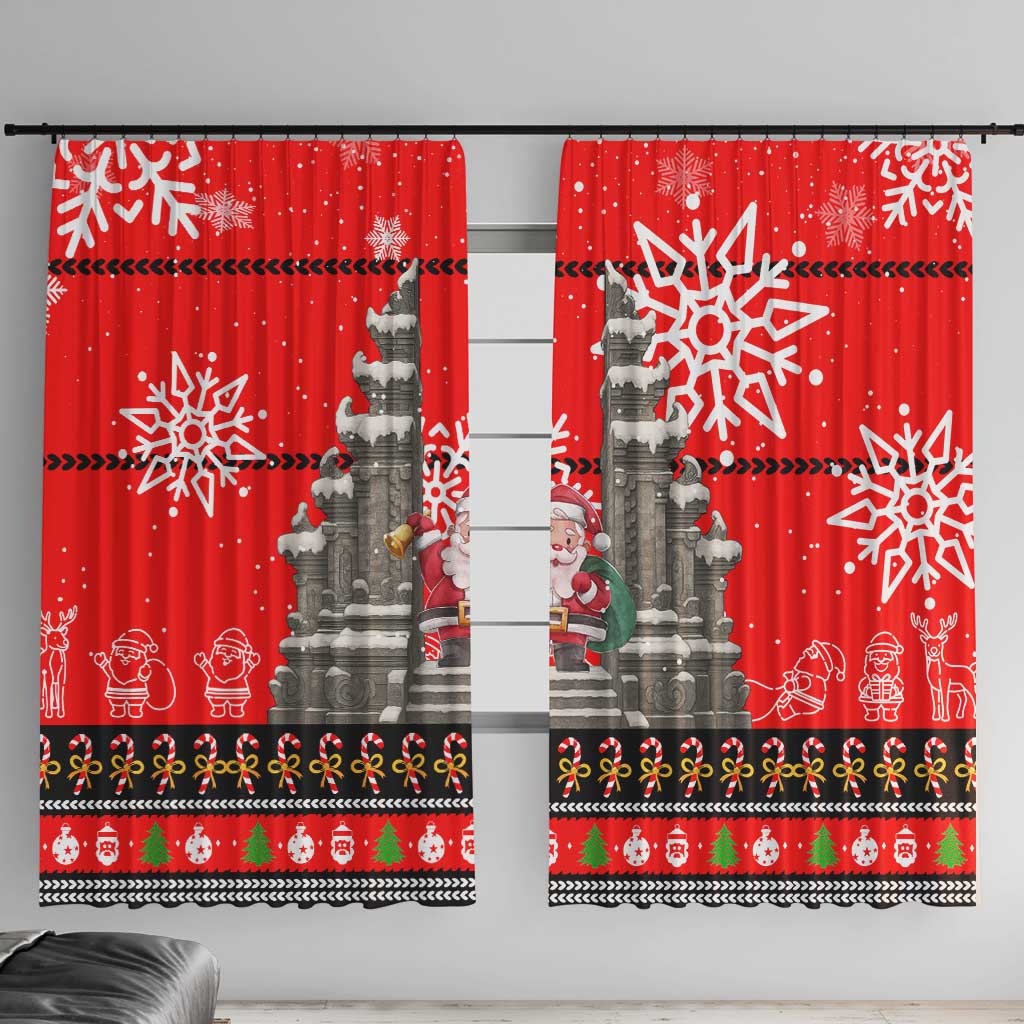 Indonesia Christmas Window Curtain with Santa Temple Snowflakes and Red Candy Cane Pattern - Wonder Print Shop