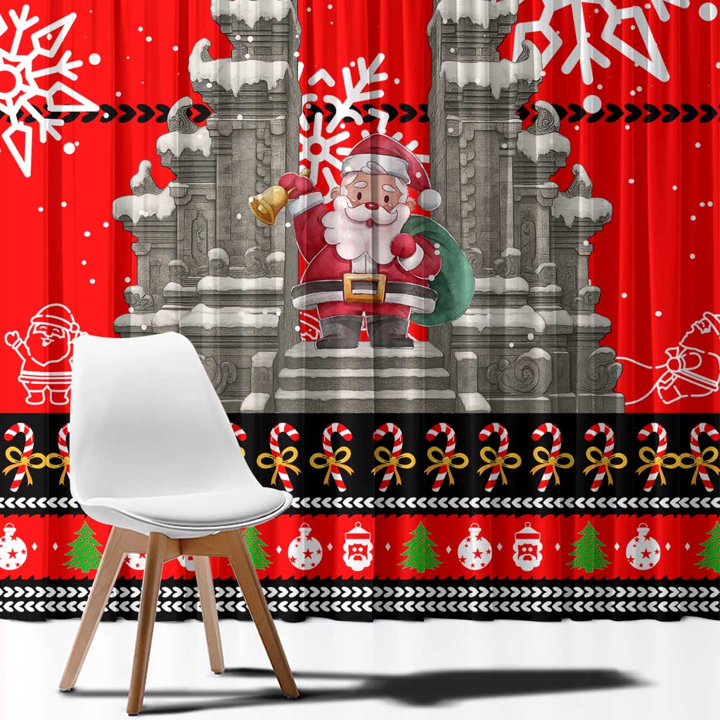 Indonesia Christmas Window Curtain with Santa Temple Snowflakes and Red Candy Cane Pattern - Wonder Print Shop