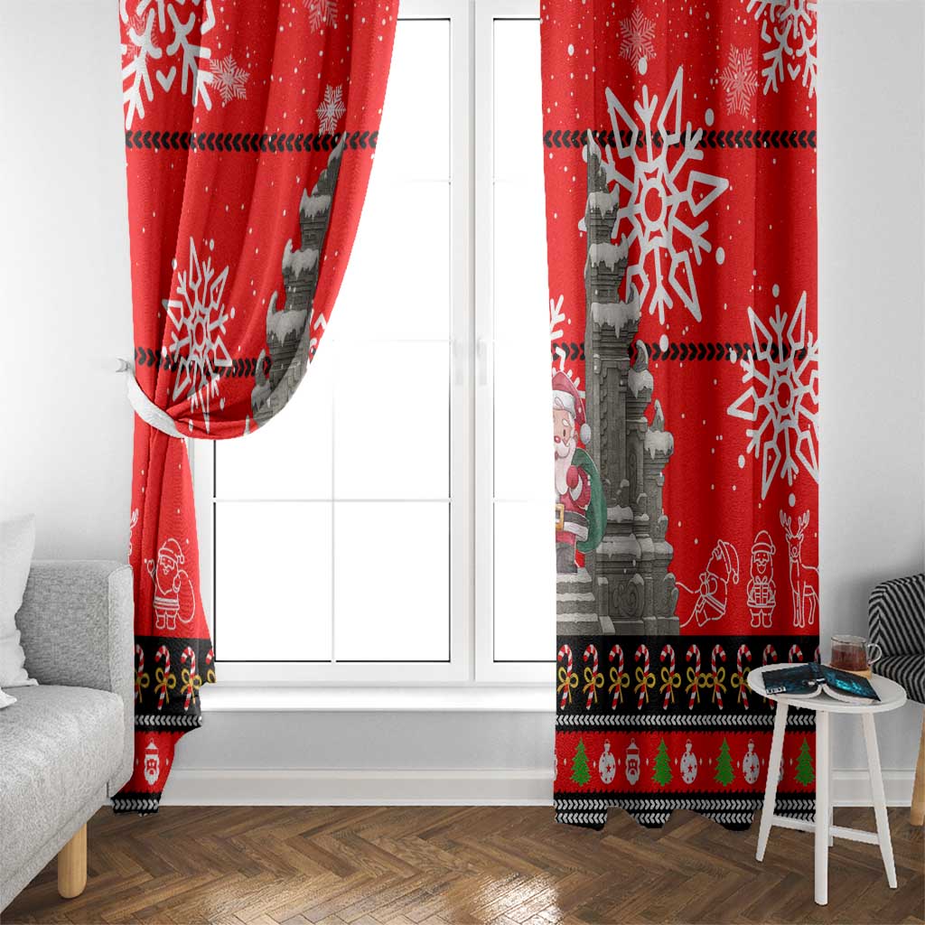 Indonesia Christmas Window Curtain with Santa Temple Snowflakes and Red Candy Cane Pattern - Wonder Print Shop