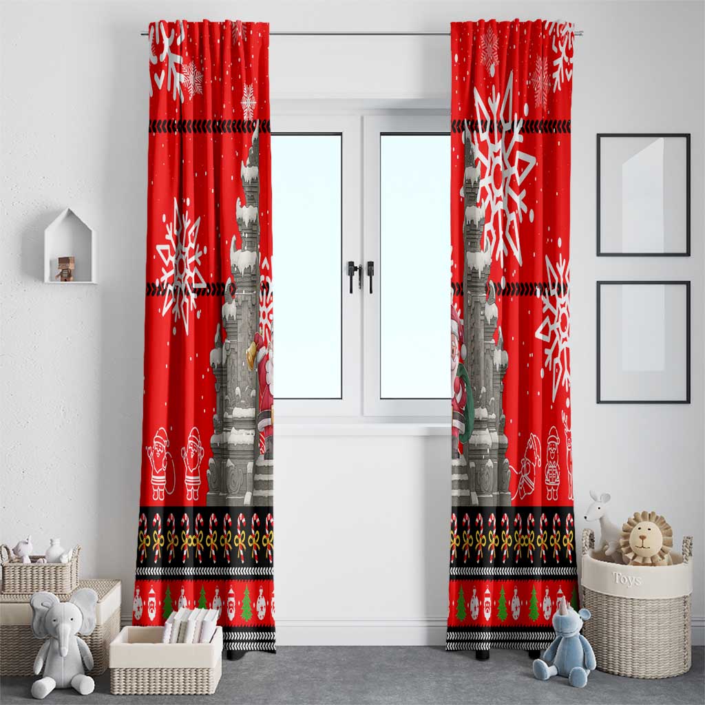 Indonesia Christmas Window Curtain with Santa Temple Snowflakes and Red Candy Cane Pattern - Wonder Print Shop