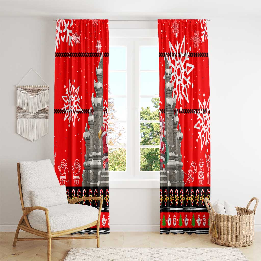 Indonesia Christmas Window Curtain with Santa Temple Snowflakes and Red Candy Cane Pattern - Wonder Print Shop