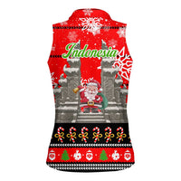 Indonesia Christmas Women Sleeveless Polo Shirt with Santa Temple Snowflakes and Red Candy Cane Pattern - Wonder Print Shop
