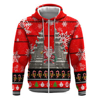Indonesia Christmas Zip Hoodie with Santa Temple Snowflakes and Red Candy Cane Pattern - Wonder Print Shop