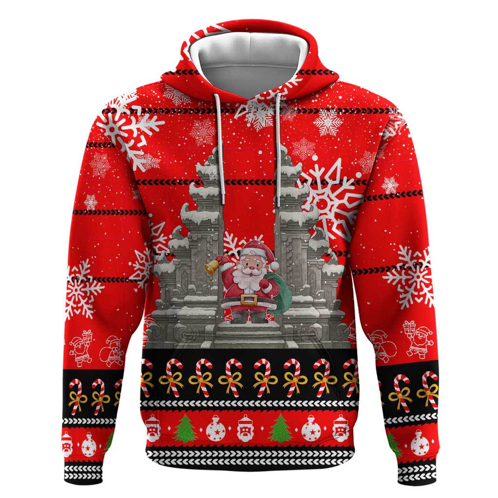 Indonesia Christmas Zip Hoodie with Santa Temple Snowflakes and Red Candy Cane Pattern - Wonder Print Shop