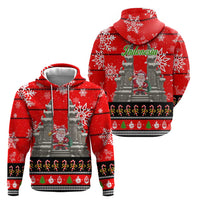 Indonesia Christmas Zip Hoodie with Santa Temple Snowflakes and Red Candy Cane Pattern - Wonder Print Shop