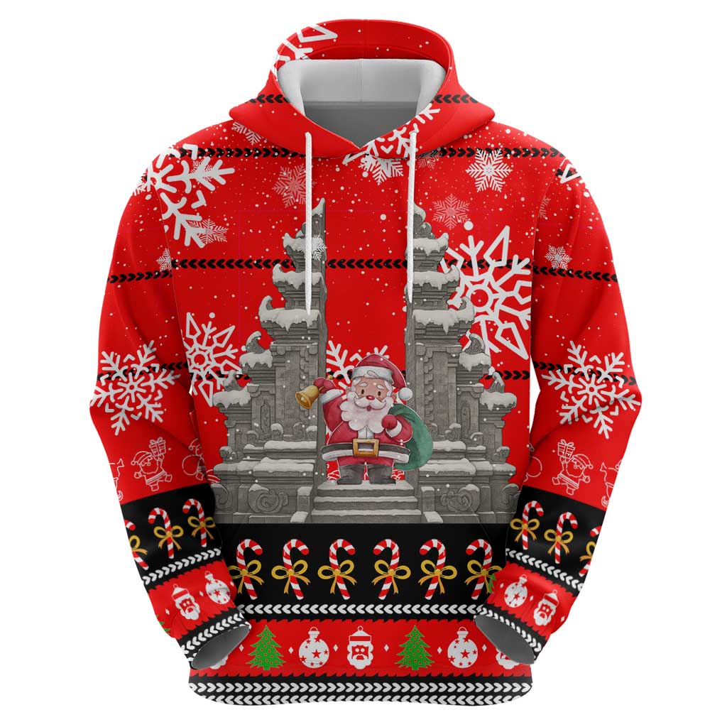 Indonesia Christmas Zip Hoodie with Santa Temple Snowflakes and Red Candy Cane Pattern - Wonder Print Shop