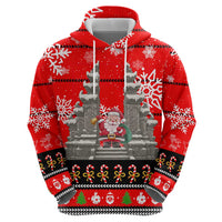Indonesia Christmas Zip Hoodie with Santa Temple Snowflakes and Red Candy Cane Pattern - Wonder Print Shop