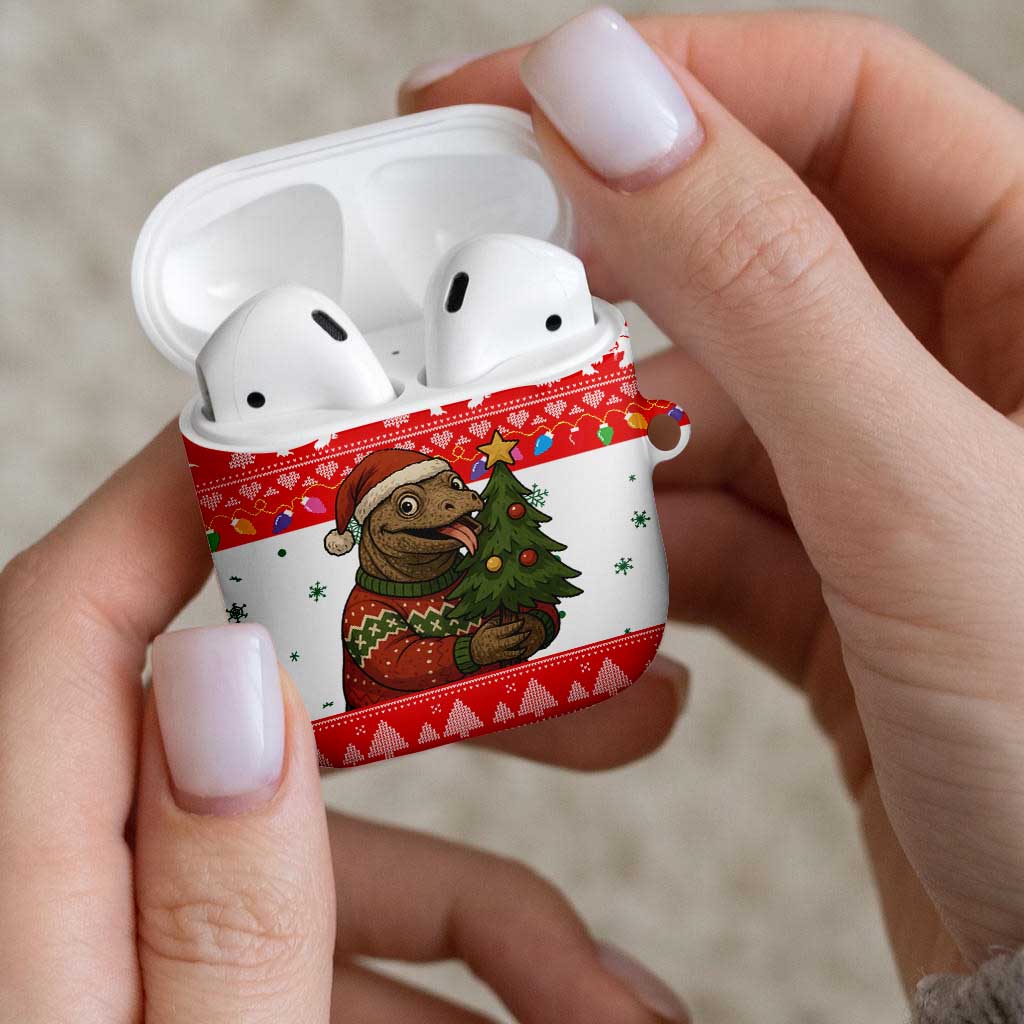 Indonesia Christmas AirPods Case with Komodo Dragon Santa Hat Christmas Tree and Red White Holiday - Wonder Print Shop