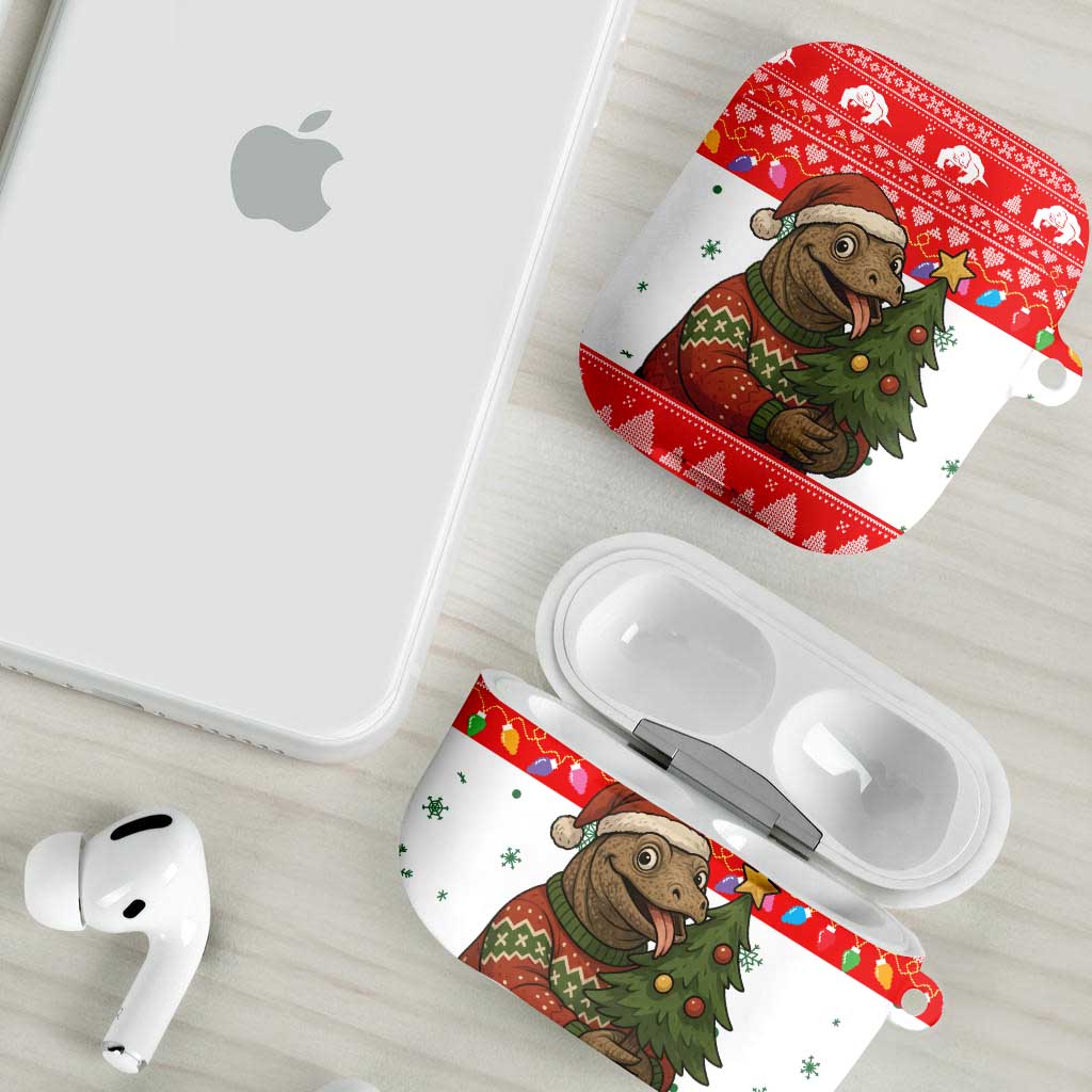 Indonesia Christmas AirPods Case with Komodo Dragon Santa Hat Christmas Tree and Red White Holiday - Wonder Print Shop