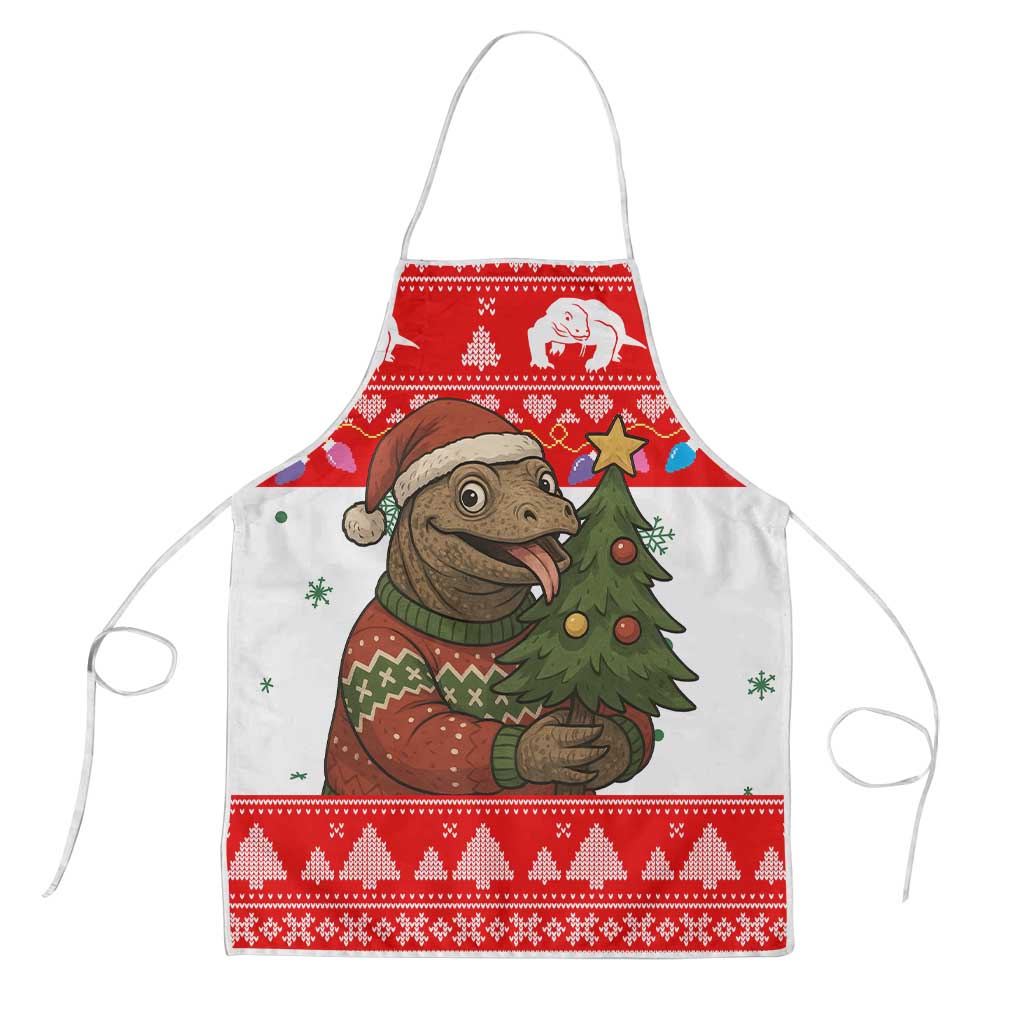Indonesia Christmas Apron with Komodo Dragon Santa Hat Christmas Tree and Red White Holiday - Wonder Print Shop