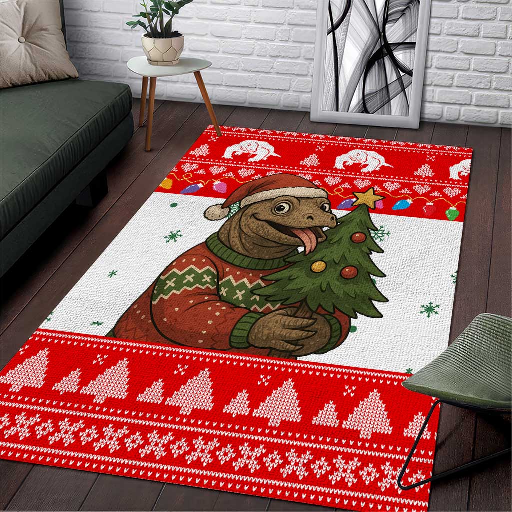 Indonesia Christmas Area Rug with Komodo Dragon Santa Hat Christmas Tree and Red White Holiday - Wonder Print Shop