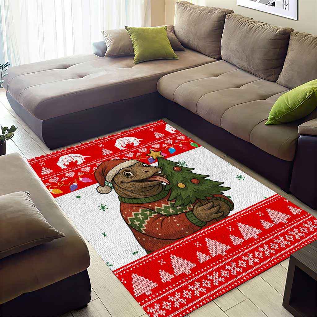 Indonesia Christmas Area Rug with Komodo Dragon Santa Hat Christmas Tree and Red White Holiday - Wonder Print Shop