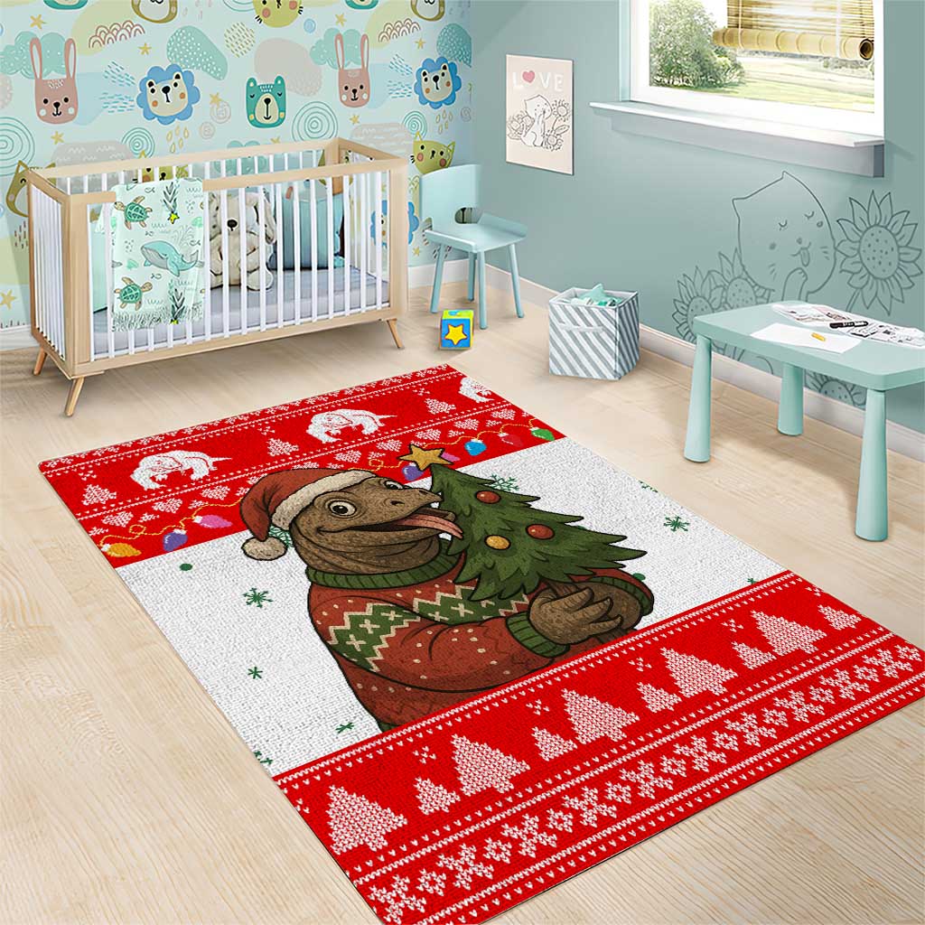 Indonesia Christmas Area Rug with Komodo Dragon Santa Hat Christmas Tree and Red White Holiday - Wonder Print Shop