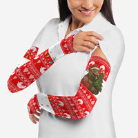 Indonesia Christmas Arm Sleeves with Komodo Dragon Santa Hat Christmas Tree and Red White Holiday - Wonder Print Shop