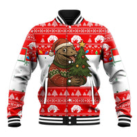 Indonesia Christmas Baseball Jacket with Komodo Dragon Santa Hat Christmas Tree and Red White Holiday - Wonder Print Shop