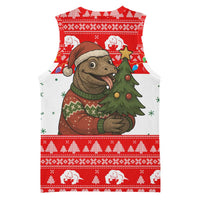 Indonesia Christmas Basketball Jersey with Komodo Dragon Santa Hat Christmas Tree and Red White Holiday - Wonder Print Shop