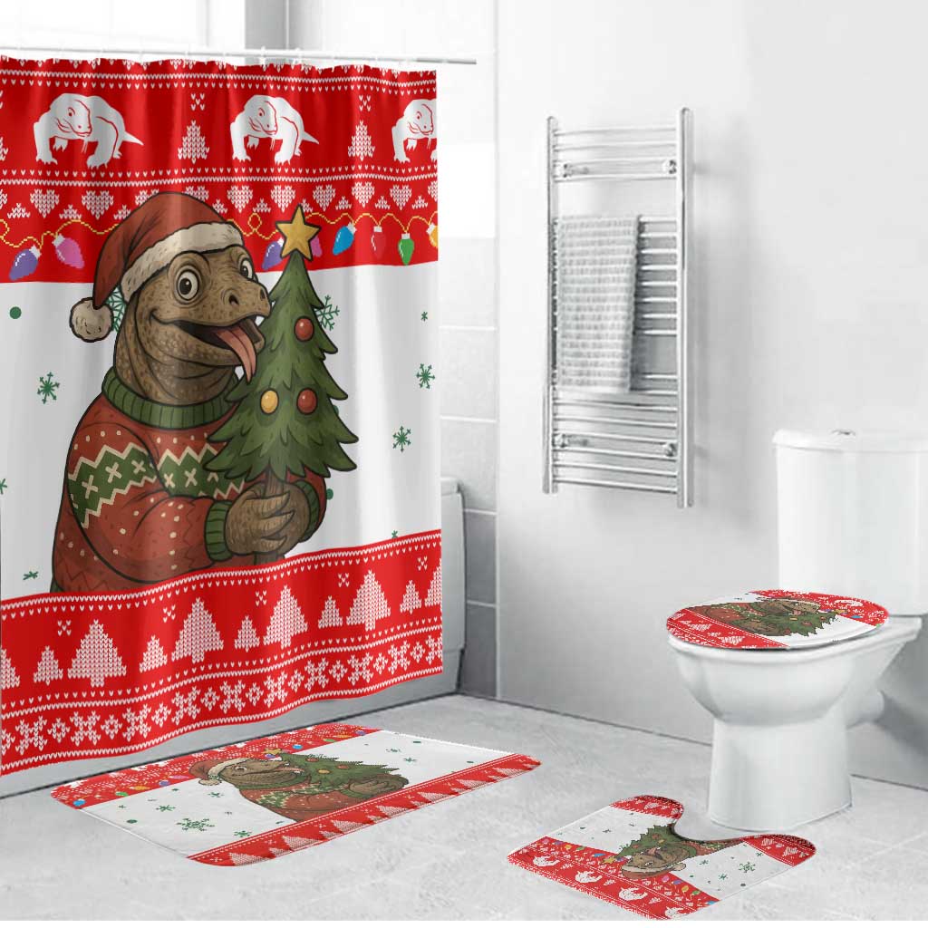 Indonesia Christmas Bathroom Set with Komodo Dragon Santa Hat Christmas Tree and Red White Holiday - Wonder Print Shop