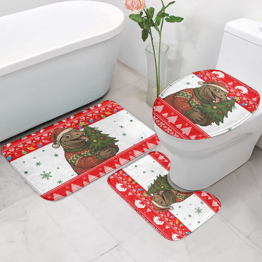 Indonesia Christmas Bathroom Set with Komodo Dragon Santa Hat Christmas Tree and Red White Holiday - Wonder Print Shop